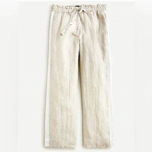 J. Crew Wide Leg Crop Linen Pants Large Flax Pull on Elastic Waist Drawstring